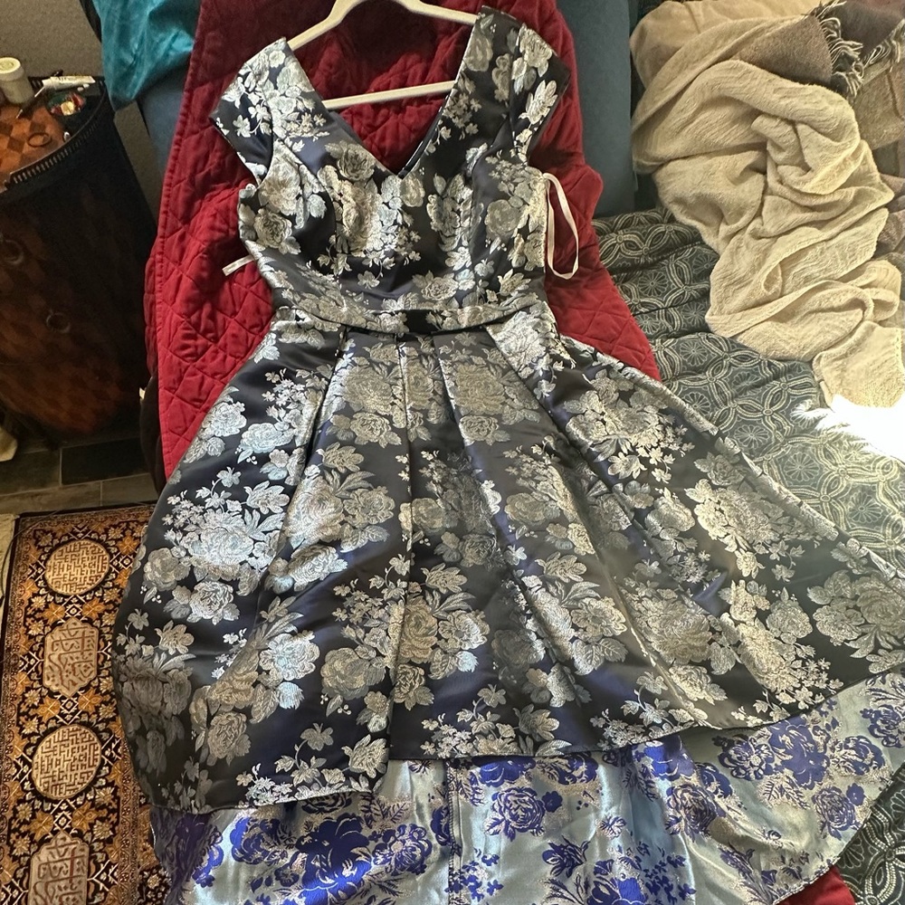 Oleg Cassini Floral Brocade High-Low Dress
